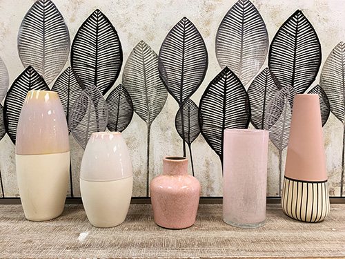 five pink shades of vases