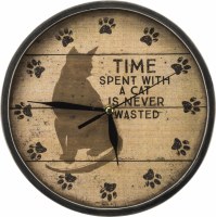 10" Round Time With a Cat is Never Wasted Rustic Clock