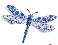 11" Dark Blue Hexagon Pattern Dragonfly Metal Wall Art Plaque