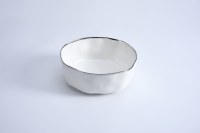10" Round White With Silver Trim Ceramic Serving Bowl by Pampa Bay