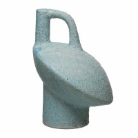 10" Aqua Terracotta Textured Vase With Handle