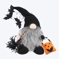 10" Trick or Treat Gnome With Broom and Pumpkin Bag Halloween Decoration