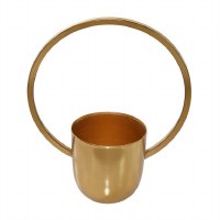 11" Round Gold Metal Round Pot and Hoop Hanging Planter