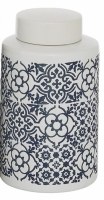 10" Navy and White Ceramic Pattern Tile Canister With Lid