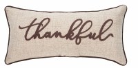 10" x 22" Beige Thankful Pillow With Brown Piping Fall and Thanksgiving Decoration