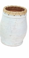 10" Distressed White Ceramic Cane Wrapped Rim Barrel Vase
