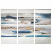 60" x 28" Set of 3 Blue Trilogy Canvas Wall Art With Frame