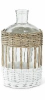 11" Natural and White Wicker Wrapped Glass Bottle