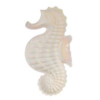 10" White Iridescent Seahorse Dish