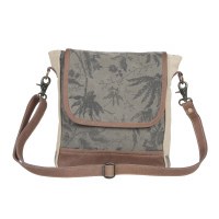 10" x 10" Khaki Leaf Pattern Crossbody Bag