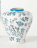 10" Blue and White Painted Ceramic Branches Vase