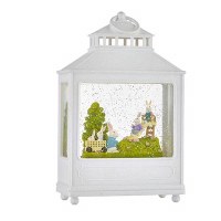 11" White Bunnies at the Park Lighted Glitter Water Lantern with USB Cord
