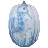 11" Blue and White Seahorse Polyresin Pumpkin Fall and Thanksgiving Decoration