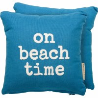 10" Sq Blue "On Beach Time" Decorative Pillow