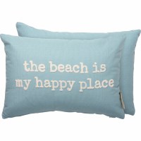 10" x 15" Light Blue and White "The Beach is My Happy Place" Decorative Pillow