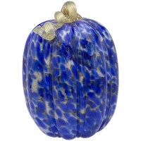 10" Blue and Gold Glass Pumpkin Fall and Thanksgiving Decoration