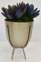 10" Faux Blue Echeveria in a Silver Pot With a Stand